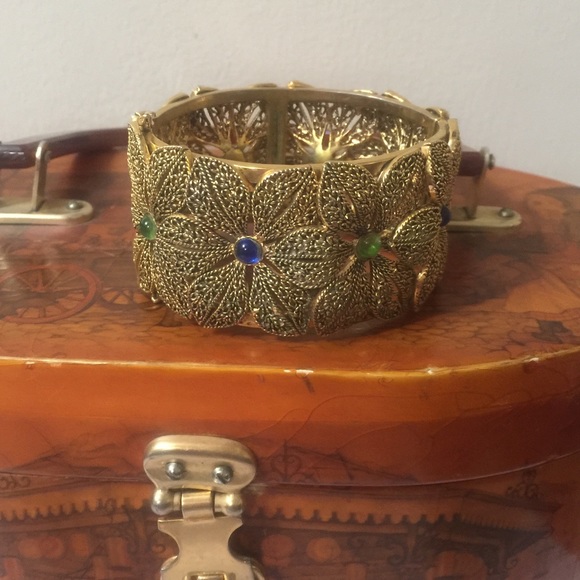 Nolan Miller Filigree Flower Cuff Clamper Bangle - Picture 1 of 8